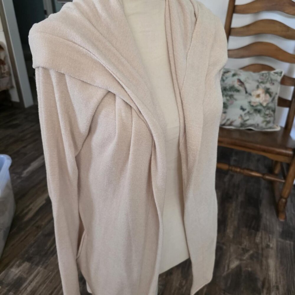 Brand New Barefoot Dreams Cardigan with Hoodie in Sand Dune
